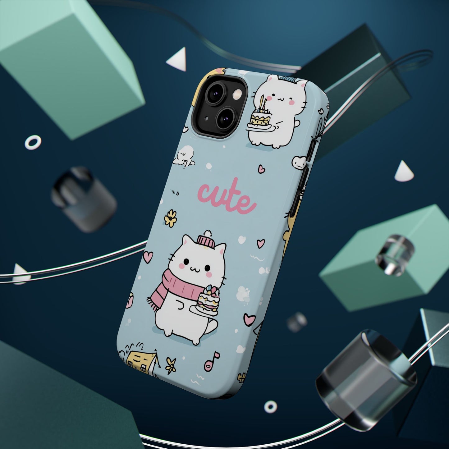 Kawaii White Cat Pattern Phone Case | Magnetic Impact-Resistant Case