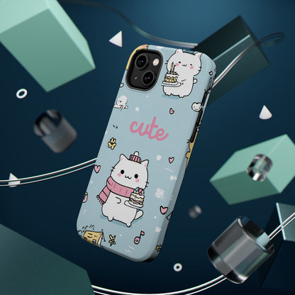 Kawaii White Cat Pattern Phone Case | Magnetic Impact-Resistant Case