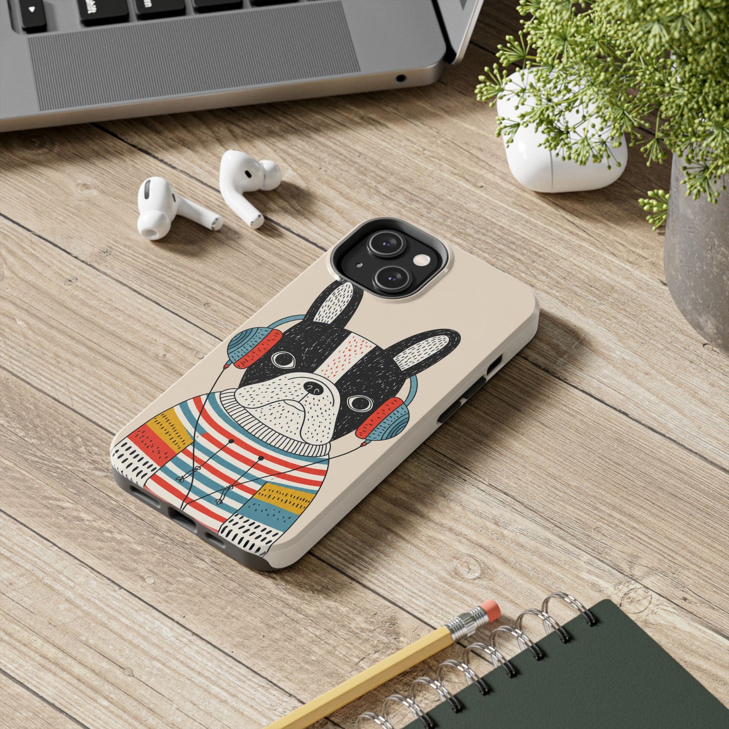 Music Dog Phone Case for iPhone and Samsung Galaxy, Cute Headphones Dog Protective Case