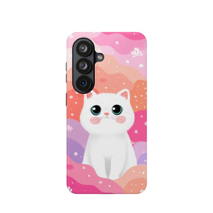 Cute White Cat Magnetic Phone Case — Impact-Resistant Protective Cover