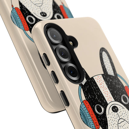 Music Dog Phone Case for iPhone and Samsung Galaxy, Cute Headphones Dog Protective Case